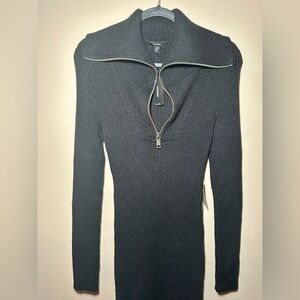 Express Black Long Sleeve Knit Zip Up Turtleneck Midi Dress Size S